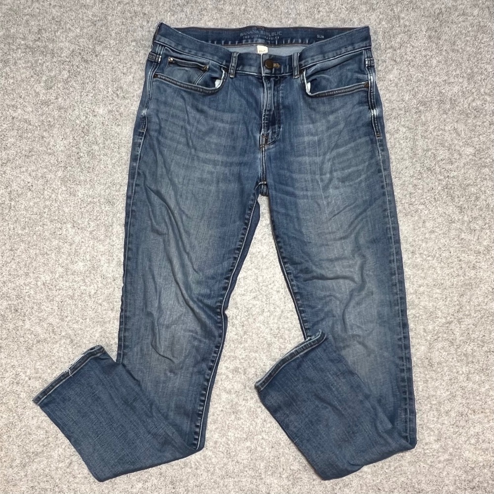 Banana Republic Luxe Traveler Slim Fit Jeans Blue 32x34 Mens Lyocell Stretch